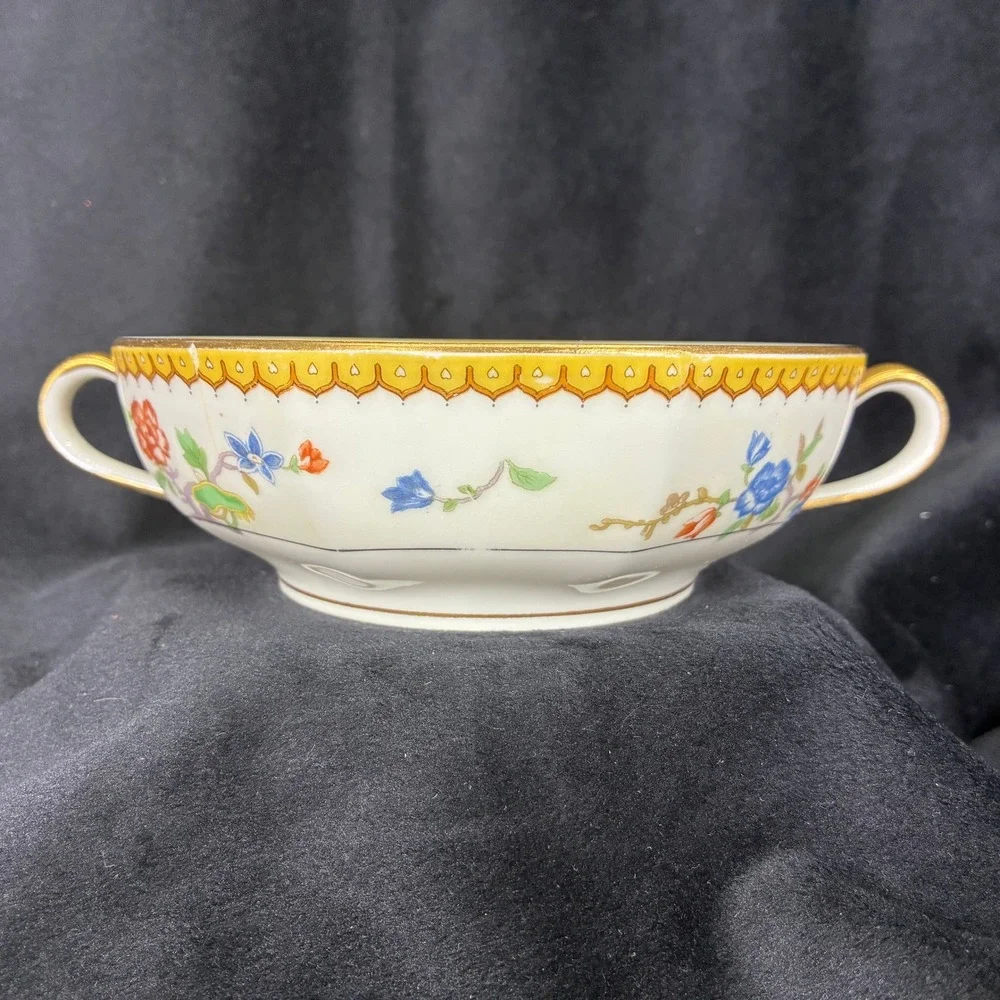Theodore Haviland Limoges France Blois Bird of Paradise Bouillon Soup Bowl Gold